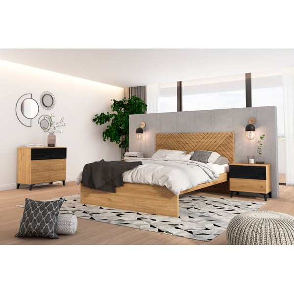 Natúr színű franciaágy tölgyfa dekorral 160x200 cm Zebra – Marckeric-image-1