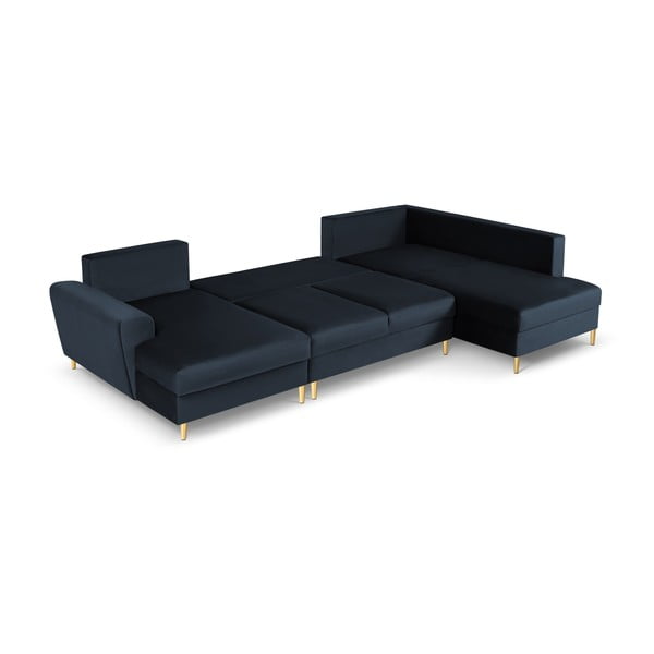 Sötétkék bársony kinyitható tárolóhelyes sarokkanapé (jobb oldali-U alakú) Kyoto – Cosmopolitan Design-image-2