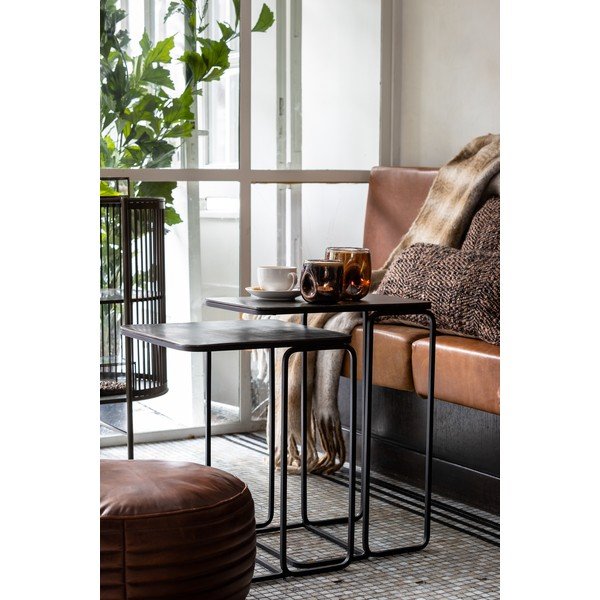 Barna bőr puff ø 50 cm Luka - Light & Living-image-1