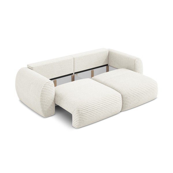 Bézs kordbársony kinyitható-tárolóhelyes kanapé 266 cm Kini – Makamii-image-4