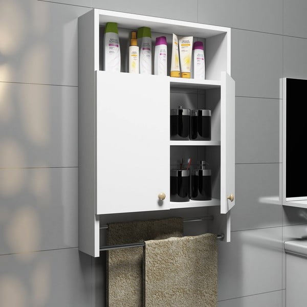 Bathroom Cabinet fehér fürdőszobai szekrény törölközőtartóval-image-2