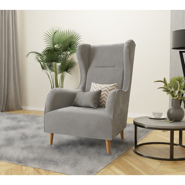 Világosszürke bársony füles fotel Carole – Ropez-image-3