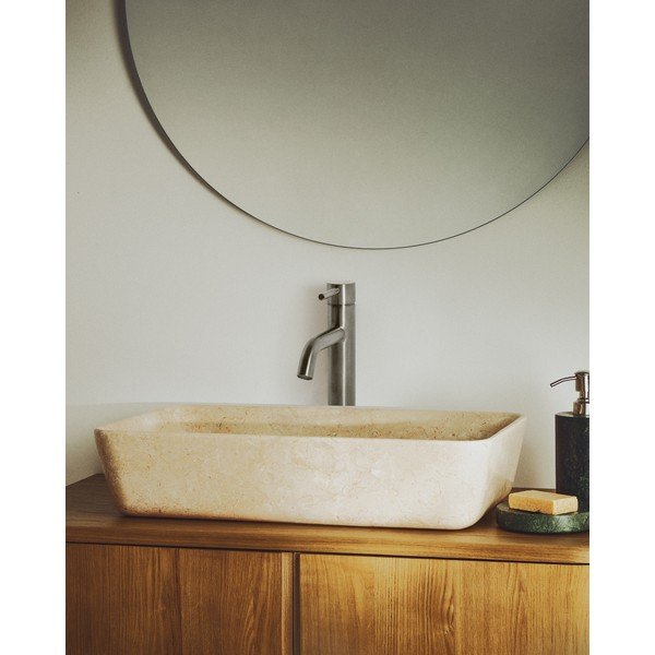 Bézs kő mosdókagyló 55x35 cm Darnen – Kave Home-image-1