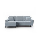 Világoskék bársony kinyitható tárolóhelyes sarokkanapé (bal oldali-heverő résszel) Kyoto – Cosmopolitan Design