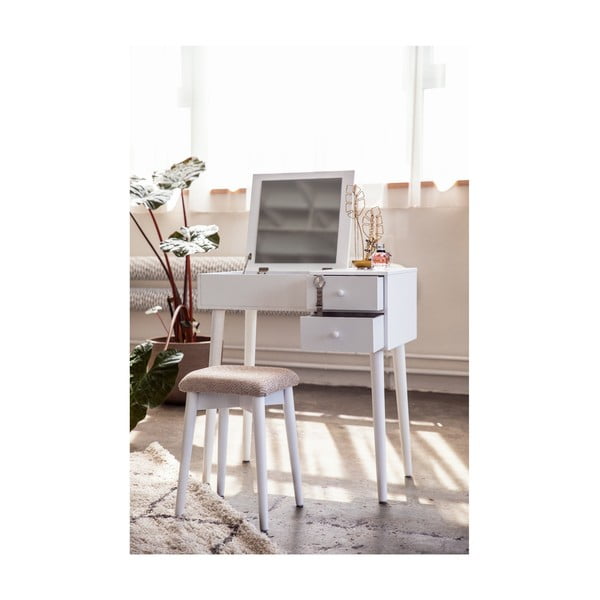 Beauty fehér fésülködőasztal tükörrel, ékszertartóval és 2 fiókkal - Chez Ro-image-3