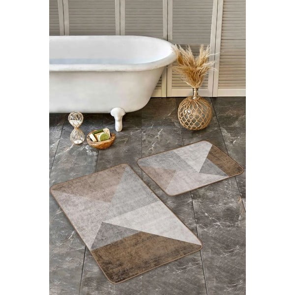 Szürke-barna bársony fürdőszobai kilépő szett 2 db-os 60x100 cm – Mila Home-image-2