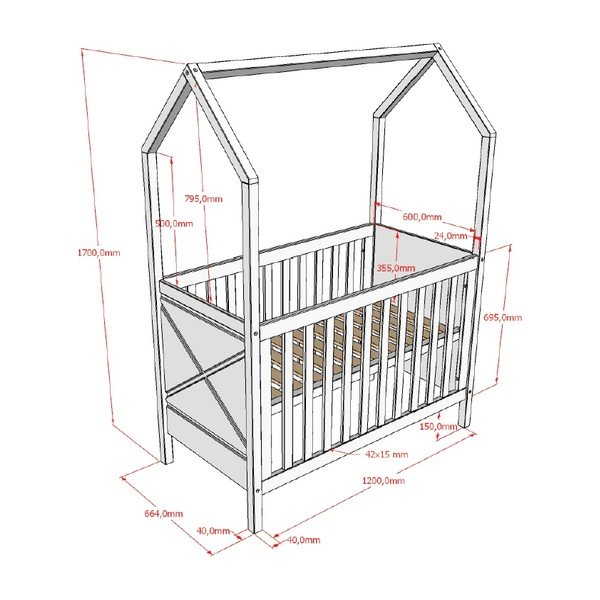 Natúr színű borovi fenyő babaágy állítható magassággal 60x120 cm Scott – Vipack-image-3