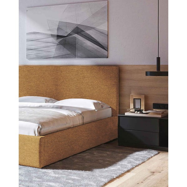 Okkersárga kárpitozott ágyneműtartós franciaágy ágyráccsal 180x200 cm Bufo – MESONICA-image-4