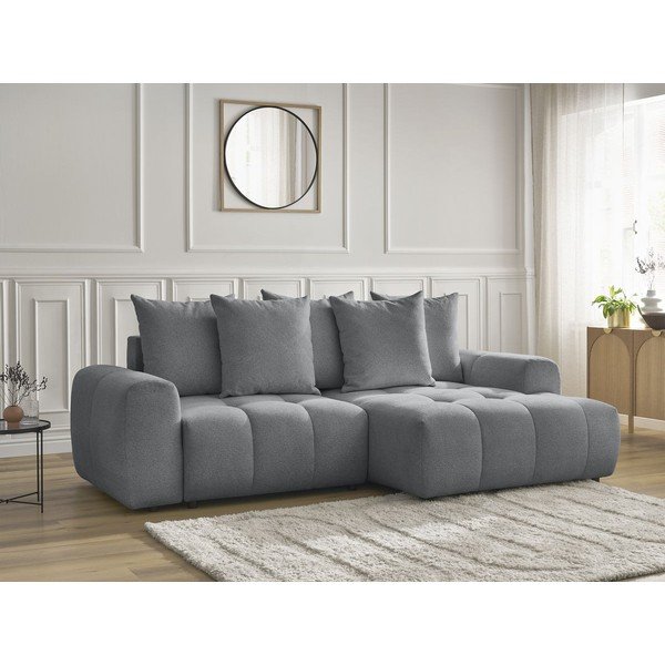 Szürke zsenília kinyitható-tárolóhelyes sarokkanapé (jobb oldali-heverő résszel) Roxelane – Bobochic Paris-image-3