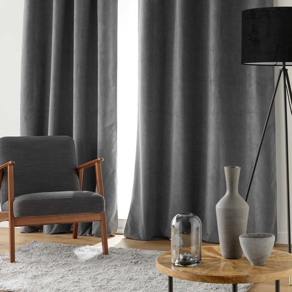 Antracitszürke bársony függöny 140x260 cm Olympe – douceur d'intérieur-image-2