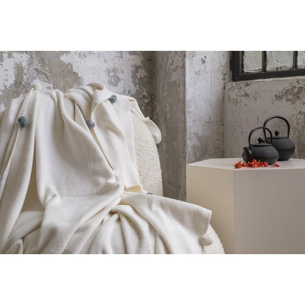 Krémszínű fleece ágytakaró 150x200 cm Pom Pom – Mijolnir-image-4