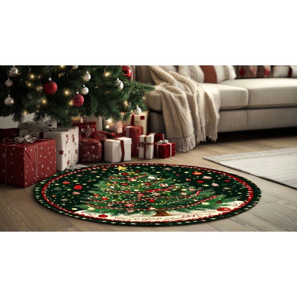 Zöld kerek szőnyeg karácsonyi mintával ø 120 cm – Conceptum Hypnose-image-2