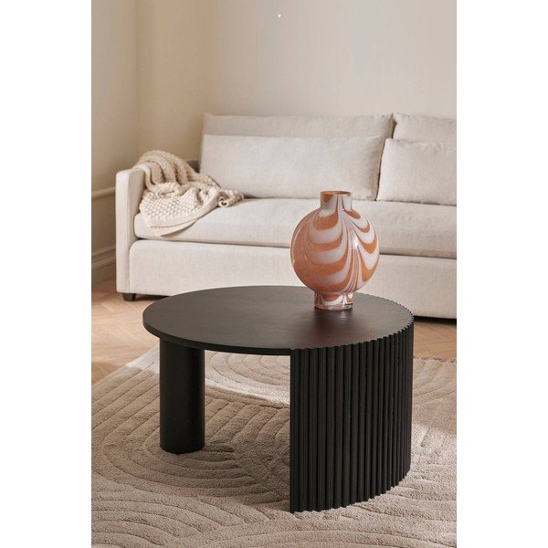 Fekete kerek dohányzóasztal mangófa asztallappal ø 80 cm Bisselina – Ellos Home-image-1