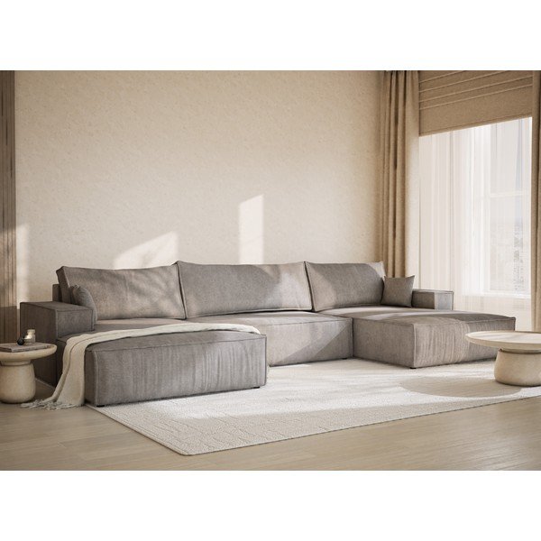 Szürkésbézs zsenília kinyitható-tárolóhelyes sarokkanapé (U alakú)  Kyoto – Maison de Rêve-image-1