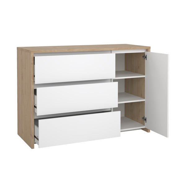 Fehér-natúr színű komód tölgyfa dekorral 119x84x48 cm Next – Tvilum-image-3