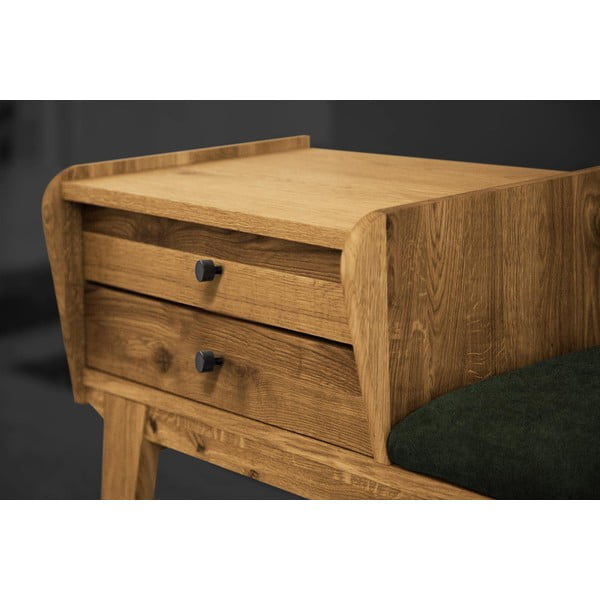 Fiókos tölgyfa pad, zöld ülőrésszel Retro - The Beds-image-4