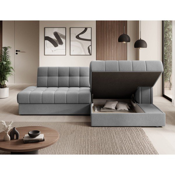 Szürke bársony kinyitható sarokkanapé (jobb oldali-heverő résszel) Blezalt – ELTAP-image-4