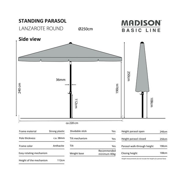 Kék napernyő ø 250 cm Lanzarote - Madison-image-1