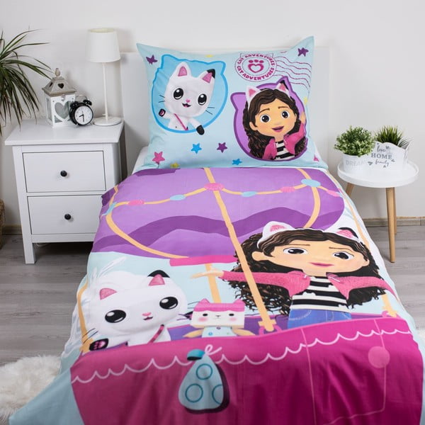 Egyszemélyes pamut gyerek ágyneműhuzat 140x200 cm Gabby's Dollhouse "Balloon"  – Jerry Fabrics-image-1