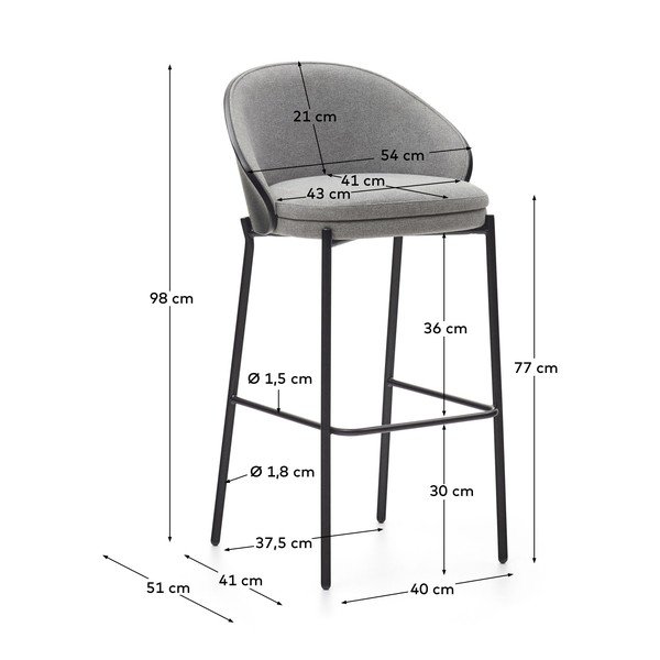 Fekete-szürke bárszék (ülésmagasság 77 cm) Eamy – Kave Home-image-3