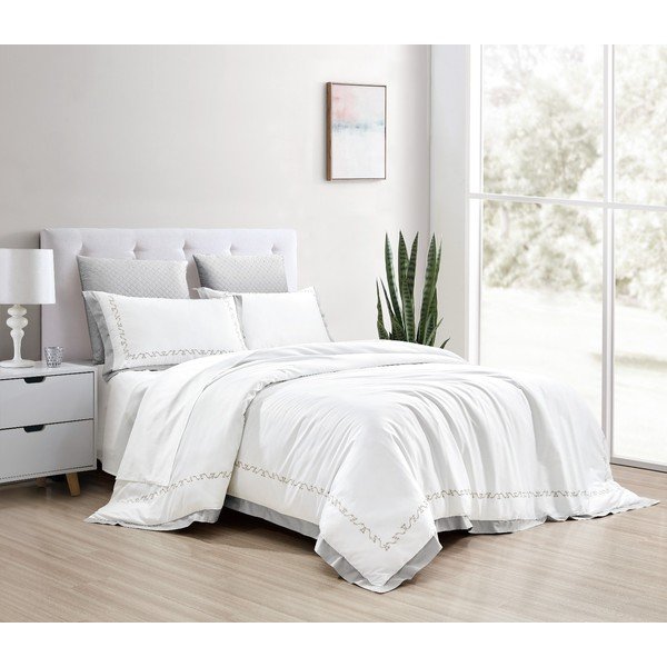 Fehér hatrészes  kétszemélyes-hosszabbított pamut-szatén ágyneműhuzat lepedővel 240x220 cm Diana – Mila Home Luxury
