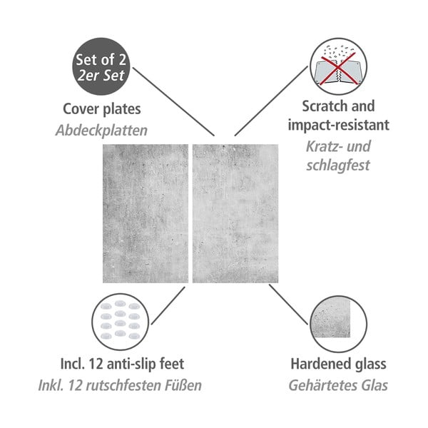 Edzett üveg tűzhely fedőlap szett 2 db-os 52x30 cm Concrete – Allstar-image-3