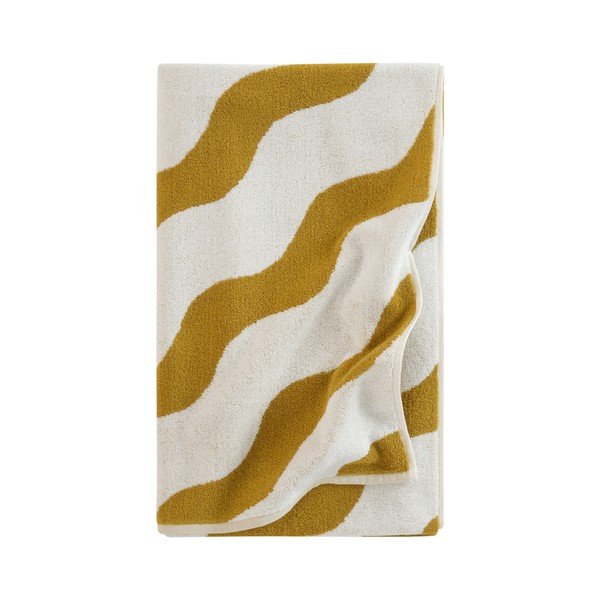 Sárga-krémszínű pamut fürdőlepedő 90x150 cm Waves – Jotex