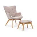 Világos rózsaszín kordbársony fotel lábtartóval Niko – Ropez