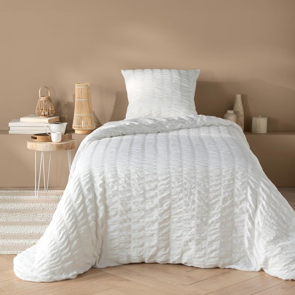 Fehér egyszemélyes krepp ágyneműhuzat 140x200 cm Plissia – douceur d'intérieur