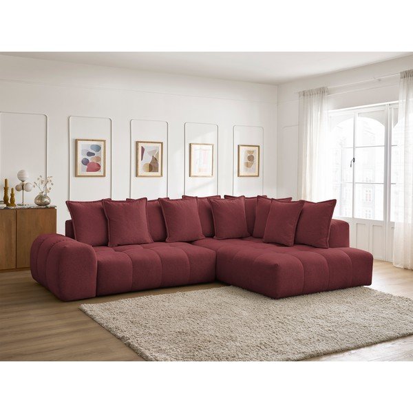 Borvörös zsenília kinyitható-tárolóhelyes sarokkanapé (jobb oldali-L alakú) Everest – Bobochic Paris-image-1