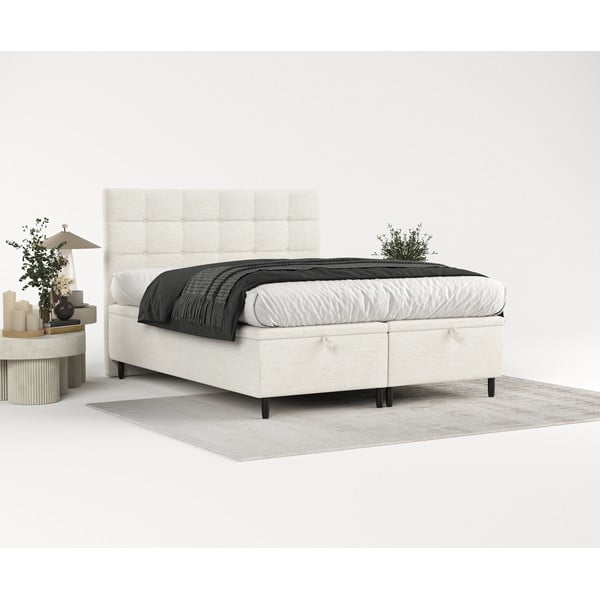 Krémszínű kárpitozott ágyneműtartós franciaágy 160x200 cm Senses – Maison de Rêve-image-4