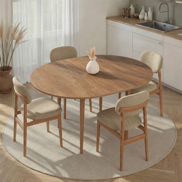 Kerek bővíthető étkezőasztal hosszabbító asztallappal tölgyfa dekorral ø 100 cm Viona – Kalune Design-image-1