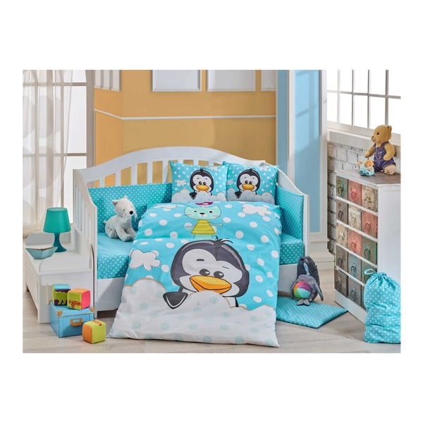 Pingvinmintás, pamut gyermek ágynemű, 100 x 150 cm