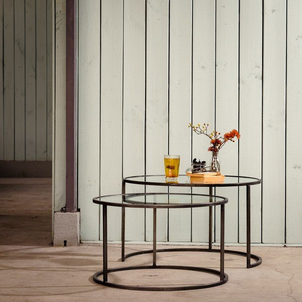 Szürke üveg kerek dohányzóasztal szett 2 db-os ø 75 cm Duarte - Light & Living-image-1