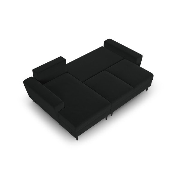 Fekete bársony kinyitható tárolóhelyes sarokkanapé (bal oldali-heverő résszel) Kyoto – Cosmopolitan Design-image-2