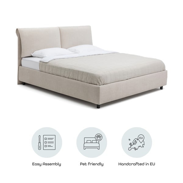 Bézs kárpitozott ágyneműtartós franciaágy ágyráccsal 180x200 cm Myra Pillow – Bonami Selection-image-4