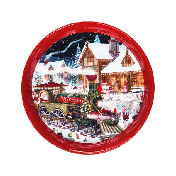 Piros kerek kínáló tálca karácsonyi mintával, ⌀ 38 cm - Brandani
