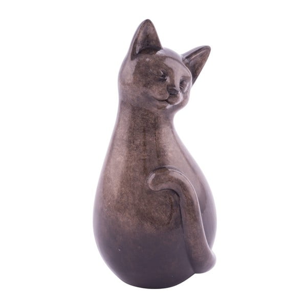 Barna, macska formájú kerámia dekoráció, 12 x 29 cm -Ego Dekor