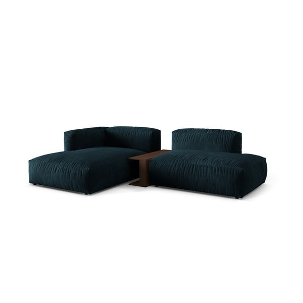 Sötétkék bársony moduláris sarokkanapé (bal oldali-heverő résszel) Martina – Micadoni -image-1