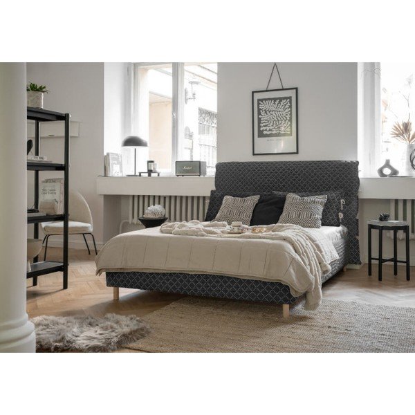 Szürke kárpitozott franciaágy ágyráccsal 140x200 cm Sleepy Luna – Miuform-image-2