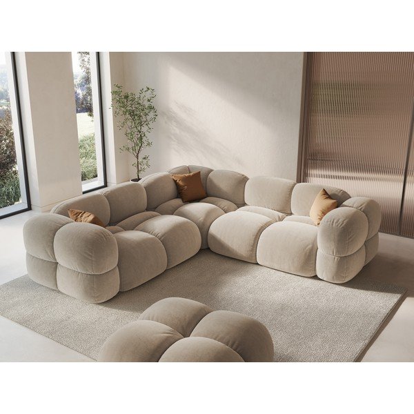 Bézs bársony sarokkanapé Loretto – Cosmopolitan Design-image-1