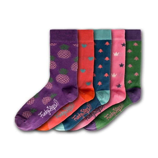 5 pár színes női zokni, méret 35 - 39 - Funky Steps