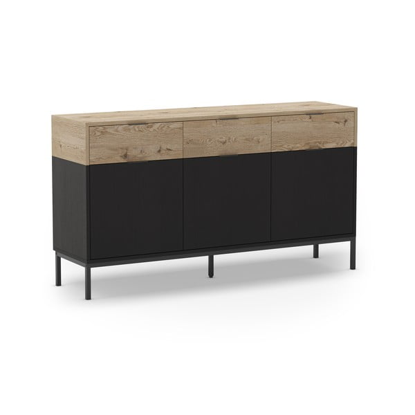 Fekete-natúr színű alacsony komód tölgyfa dekorral 150x80 cm Marion – Marckeric-image-2