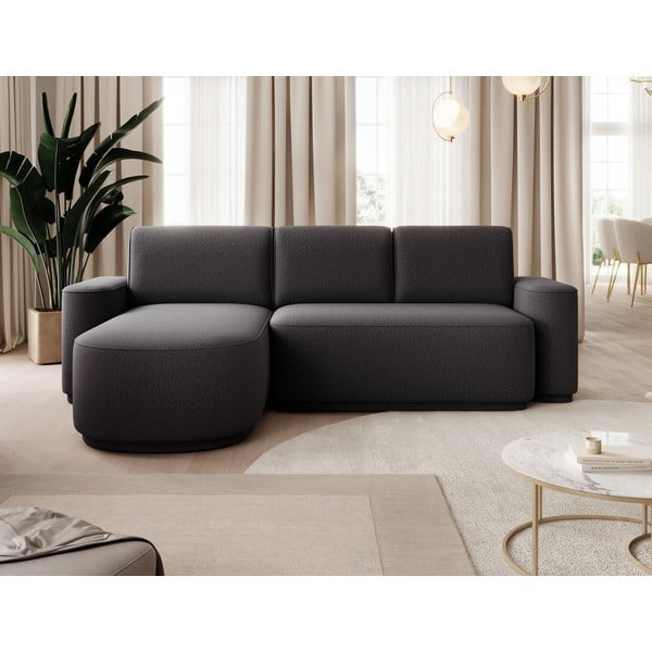 Sötétszürke zsenília kinyitható-tárolóhelyes sarokkanapé (bal oldali-heverő résszel) Aurumm – ELTAP-image-1
