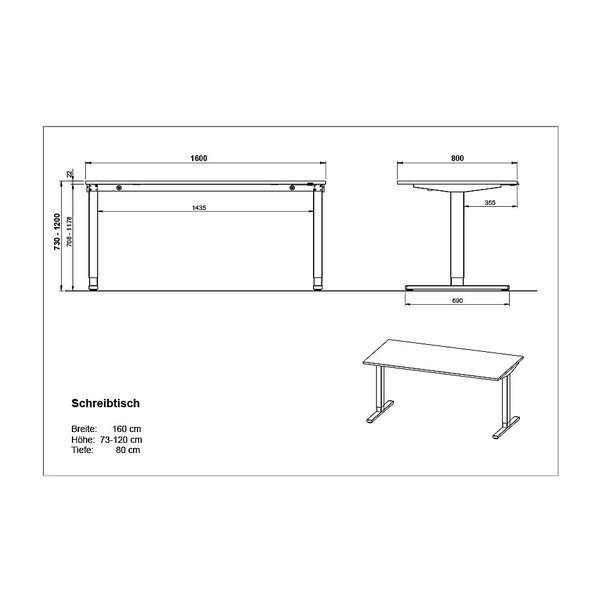 Íróasztal elektromosan állítható magassággal tölgyfa dekoros asztallappal 80x160 cm Lissabon – Germania-image-3