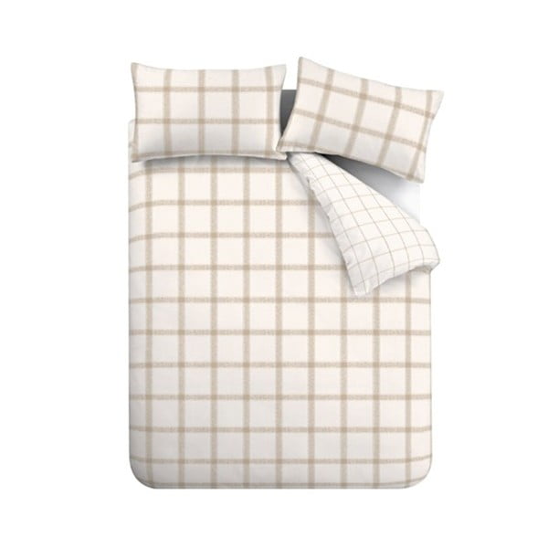 Bézs kétszemélyes pamut ágyneműhuzat 200x200 cm Oxton Check – Bianca