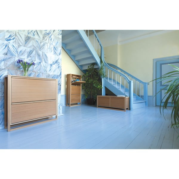 Natúr színű ülőkés billenő ajtós cipőtartó tölgyfa dekorral NewEst – Woodman-image-1