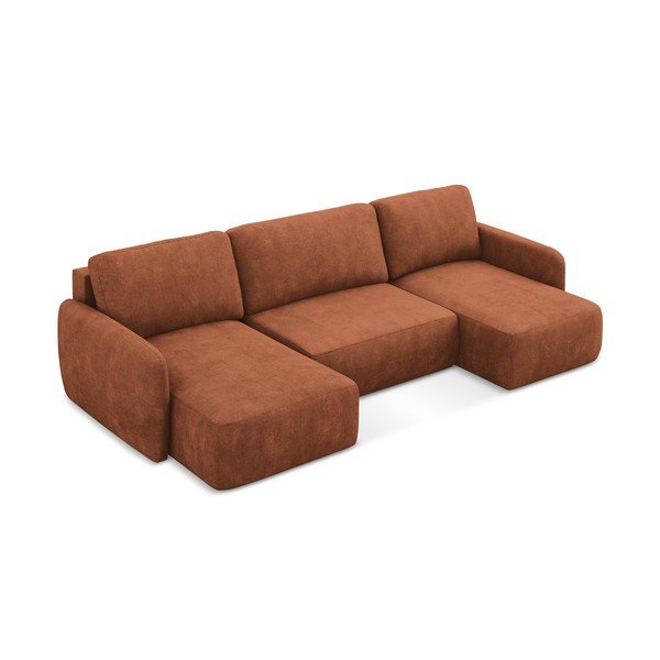 Terrakotta színű zsenília kinyitható-tárolóhelyes sarokkanapé (U alakú)  Lilo – Makamii-image-2