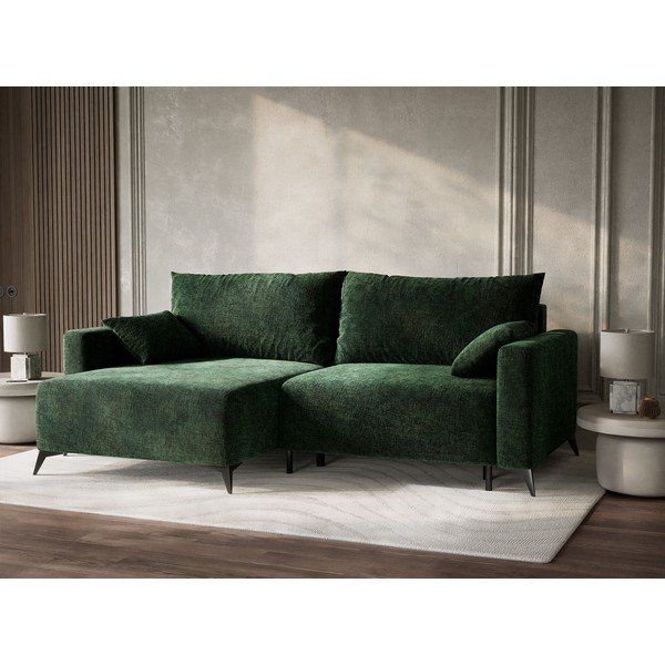 Sötétzöld zsenília kinyitható-tárolóhelyes sarokkanapé (bal oldali-heverő résszel) Leon – Maison de Rêve-image-4