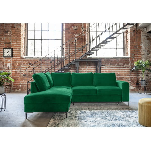 Sötétzöld bársony kinyitható sarokkanapé (bal oldali) Lofty Lilly – Miuform-image-1